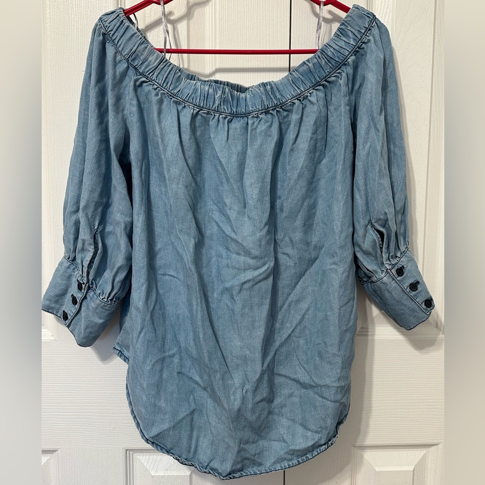 Women's Blue Off-Shoulder Top - Picture 4 of 5